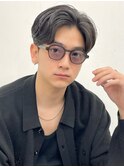 メンズニュアンスパーマ黒髪センターパート