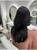 ブルーグレージュ×韓国風巻きロング