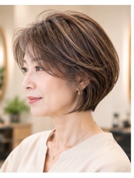 アースオーセンティック 小平店(EARTH Authentic) 白髪ぼかしハイライト×丸みショートボブ