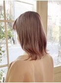 ピンクベージュナチュラル艶髪セミディ髪型30代40代梅ヶ丘美容室