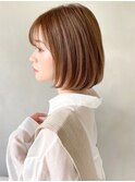ナチュラルカールデジタルパーマシンプルボブワンカールベージュ