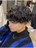 渋谷ツイストスパイラルパーマメンズカットラウンドマッシュ30代