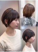 大人可愛いショートボブ/絶壁解消/前髪あり/丸みショート