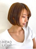 ショートボブ×アプリコットオレンジ