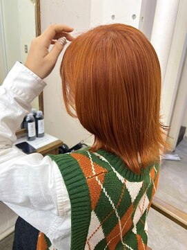アジールヘア 北千住駅西口店(agir hair) オレンジカラー暖色カラーオレンジヘアダブルカラーブリーチ