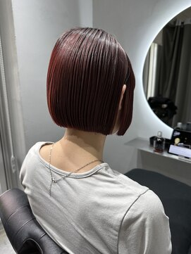 エトラ 渋谷店(etora) 切りっぱなしボブ チェリーレッド 艶感◎
