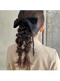 ツインポニーテール編みおろしアレンジ　参列者お呼ばれ