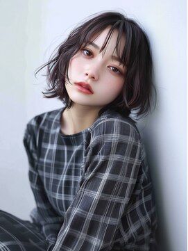 ムウ 難波(MOU) ボブクールショート前髪イメチェンピンクベージュ30代40代50代