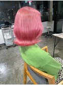 ハイトーンコットンピンク/外はねワンレンミディアム/名古屋