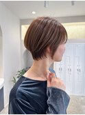 小顔見せショートベージュカラーブリーチしない透明感カラー