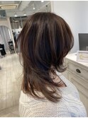 ミディアムハッシュカットウォームブラウン赤羽美容室