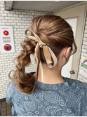 編みおろしポニー ヘアセット お呼ばれヘア