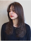 ロング　レイヤーカット　顔周り　ベージュブラウン　10代20代