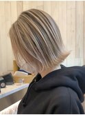 バレイヤージュグレージュハイライトダブルカラーケアブリーチ