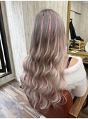 ピンクメッシュ　シルバー