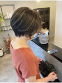 大人丸みショートボブコントラストハイライト20代30代40代