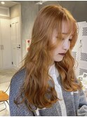 顔周りレイヤーダブルカラーブリーチオレンジカッパー20代