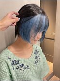 ウルフヘア ブルーシルバー インナーカラー アンブレラカラー
