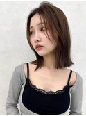 インナーカラー顔周りレイヤーボブココアブラウン大人ボブ