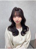 韓国風切りっぱなし小顔ミディアム/黒髪地毛風カラー/博多