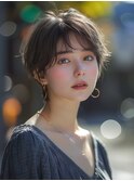 ショートカットボブルフ黒髪ネビージュ小顔ワンレン20代30代