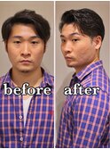 ビフォーアフター七三ツーブロかき上げアップバング