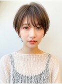 ふんわりショートボブ透明感アッシュブラウン小顔夏カラー