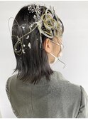 切りっぱなしボブアレンジ/紐、金箔銀箔、水引、ドライフラワー