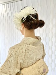 大人かわいい上品な着物スタイル　ヘアアレンンジ　結婚式