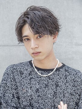 シティ(CITY) メンズstyleブルーブラック刈り上げセンターパートサーフカール