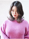 くびれ外ハネミディ×シアーグレージュ