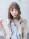 ミルクティーベージュ 流しバング ロングボブ ☆