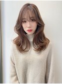 セミロングシースルーバング_くびれレイヤーベージュアッシュ