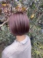 サバ ヘアー スペース(SABA hair space) ぱっつとぼぶ。ピンクブラウンカラー。