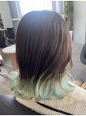 ボブグラデーション/ミントグリーン/裾カラー/グリーンベージュ