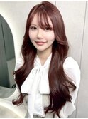 C05韓国ヘアレイヤーカットブリーチなしチェリーピンクブラウン