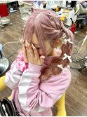 『三つ編みネコ耳ツインテール♪ウェーブ巻きリボン添え(^-^)』