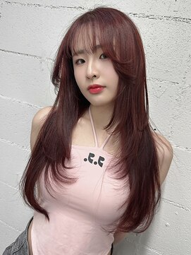 リア(riah) レッドブラウン/ロングレイヤー/韓国風