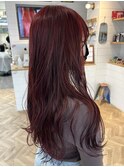 初カラーはブリーチなしダブルカラーでチェリーピンク★秋山