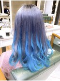 ブルーインナーカラー☆ホワイトアッシュカラーデザインカラー