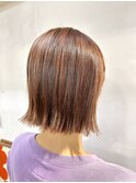 かわいい！ピンクプラチナ×ぱっつんボブ
