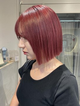 テトラ バイ ネオリーブ 横浜西口店(tetra by neolive) ワインレッド　切りっぱなしボブ　ブリーチ　横浜　N