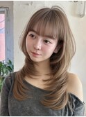 韓国風/レイヤー/前髪カット/オリーブ/透明感/ハッシュカット