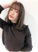 薄めバングボブ大人かわいいココアブラウンフリンジウェーブ