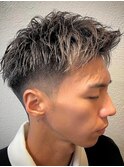 ba698グレージュカラーツーブロックマッシュ束感アップバンク
