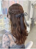 結婚式 二次会 お呼ばれ ハーフアップ×リボン