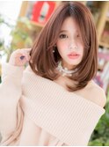 大人可愛いセンターパート小顔ピンクブラウンa志木20代30代40代!