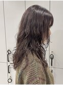 顔周りレイヤーロングウェーブパーマ☆ダークアッシュグレージュ