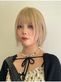 ダブルカラーナチュラルボブ前髪ありミディアムレイヤーボブ
