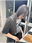 ロングヘアグレーシルバーハイトーンカラー髪質改善ミルクティー